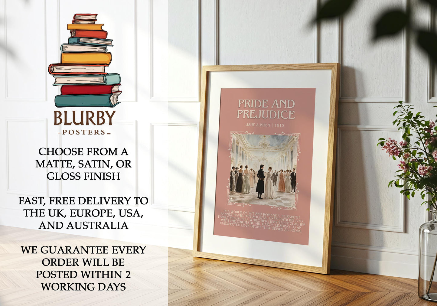 Pride and Prejudice by Jane Austin | Descriptive Book Poster | Blurby