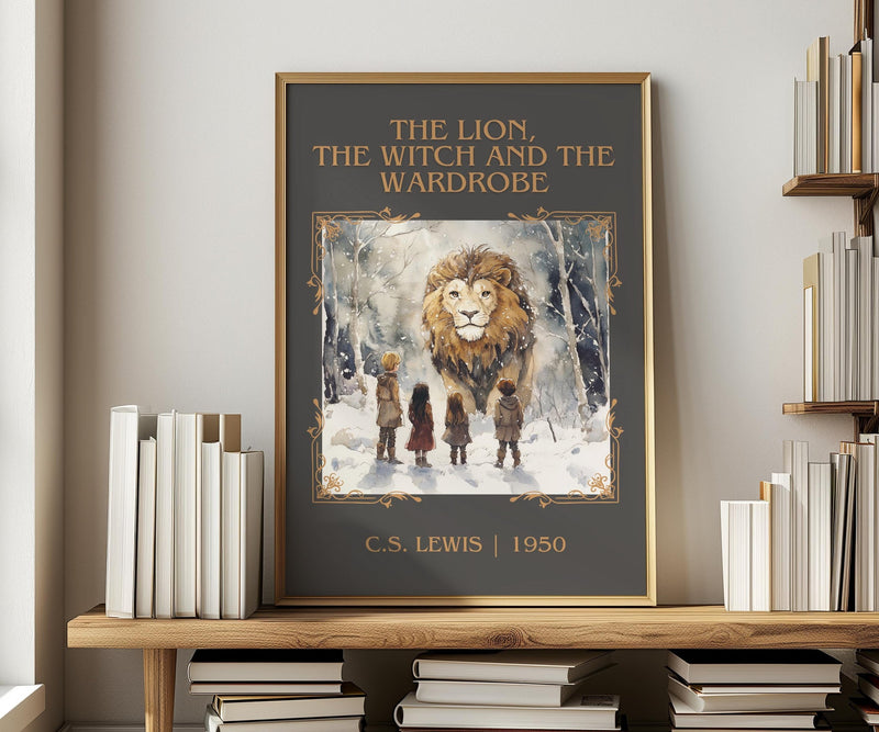The Lion, the Witch and the Wardrobe classic book art print in frame leaning in hallway – fantasy wall art