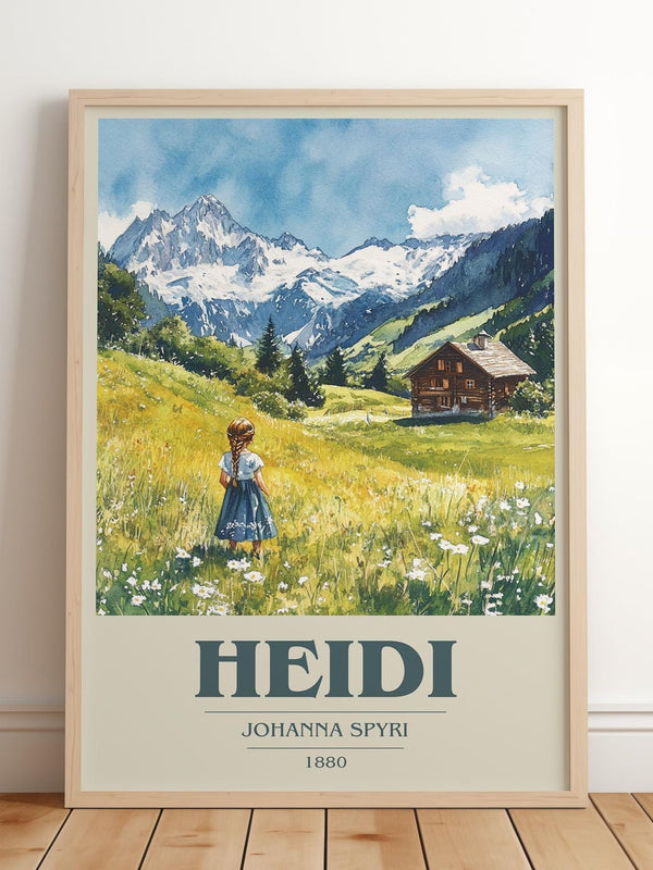 Heidi book cover print in frame leaning in hallway – childrens wall art