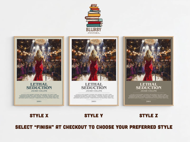 Lethal Seduction bookish poster colour and style options – Jackie Collins book art