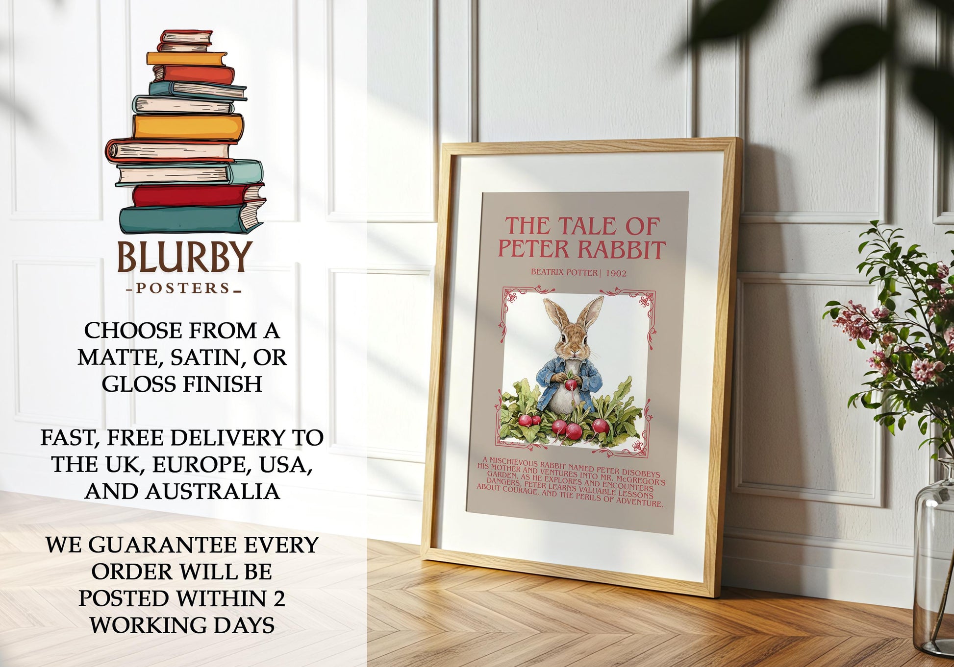 The Tale Of Peter Rabbit by Beatrix Potter | Descriptive Book Poster | Blurby