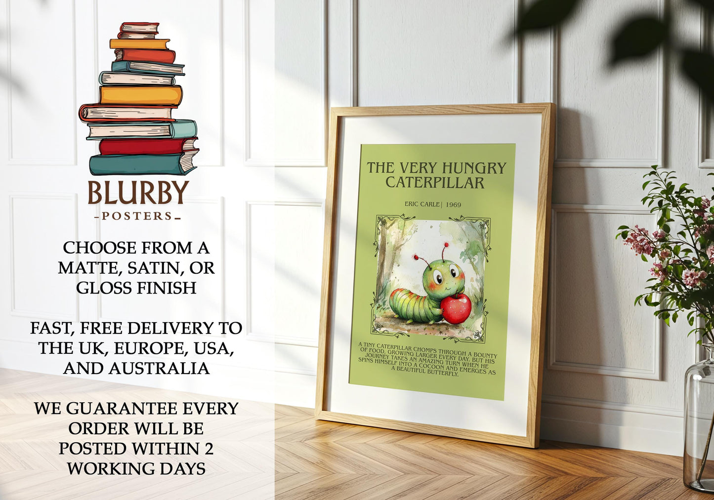 The Very Hungry Caterpillar by Eric Carle | Descriptive Book Poster | Blurby