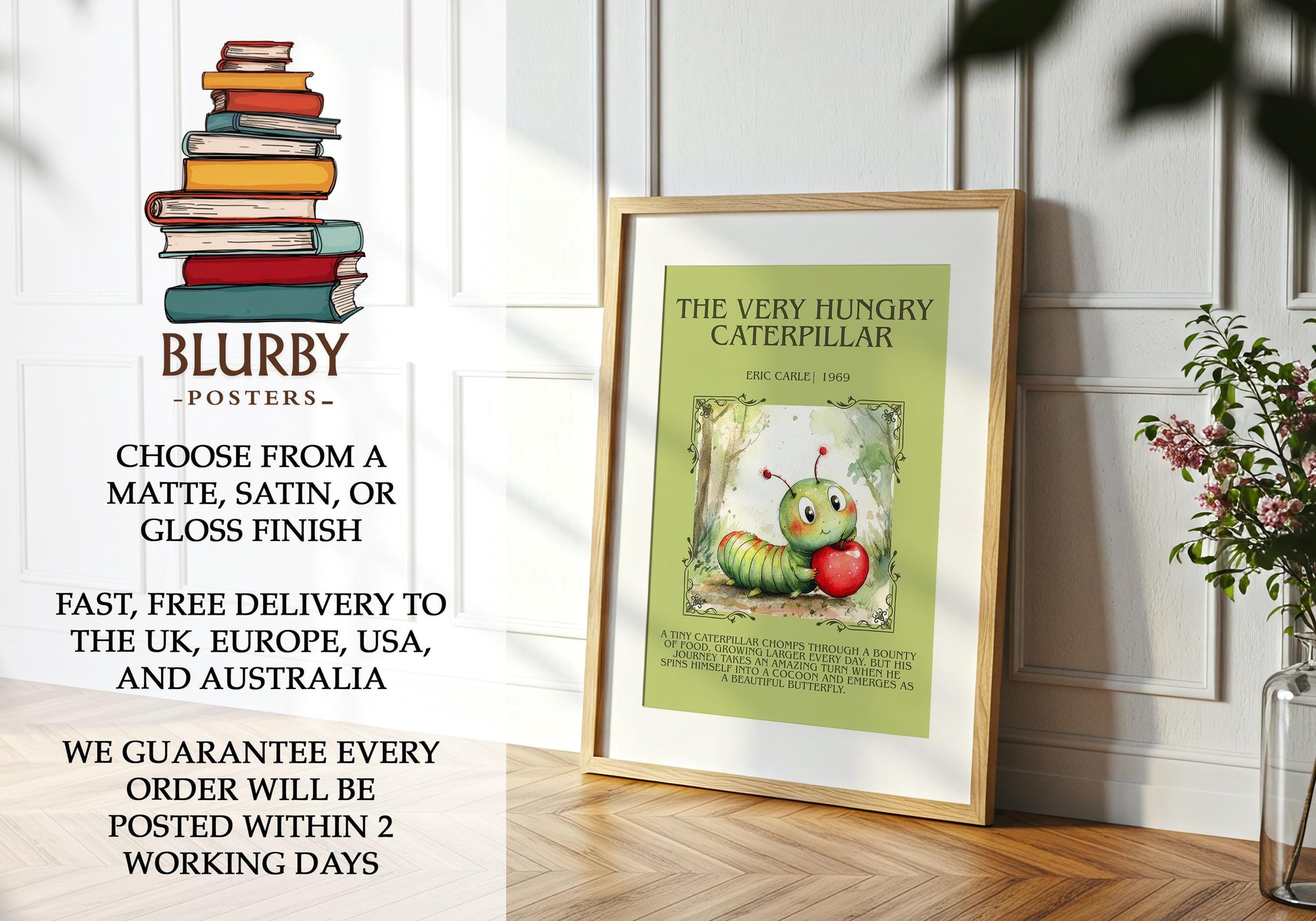 The Very Hungry Caterpillar by Eric Carle | Descriptive Book Poster | Blurby