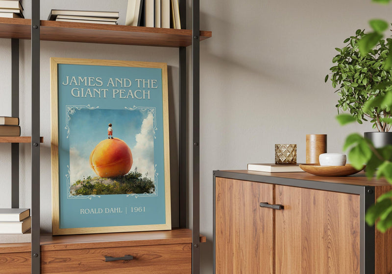 James and the Giant Peach classic book art print framed by window – literary home decor