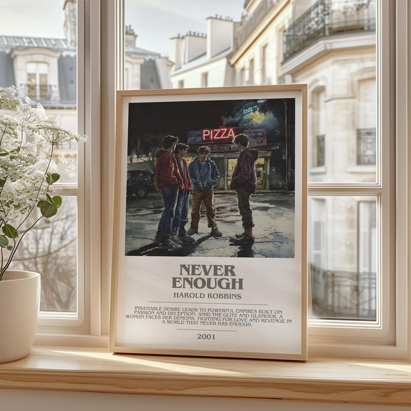 Never Enough bookish print framed by window – literary home decor