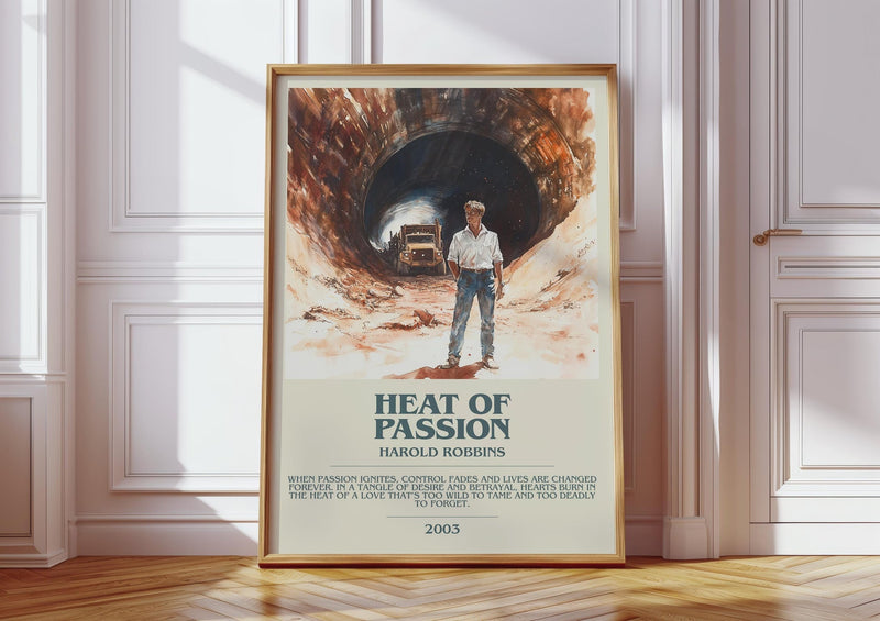 Heat of Passion bookish print in frame leaning in hallway – romance wall art