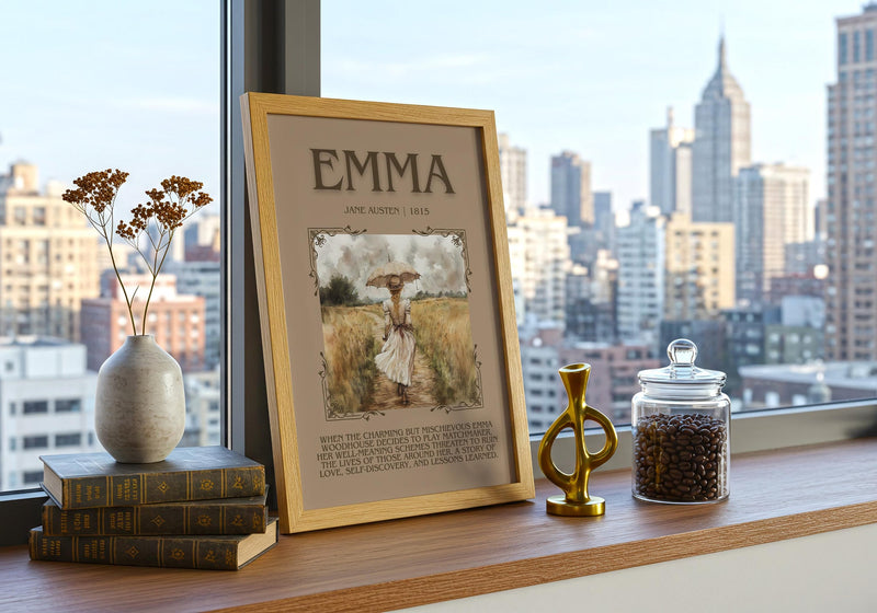 Emma minimalist book poster framed on wall – classic literature wall art