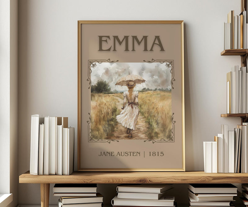 Emma classic book art print in frame leaning in hallway – classic literature wall art