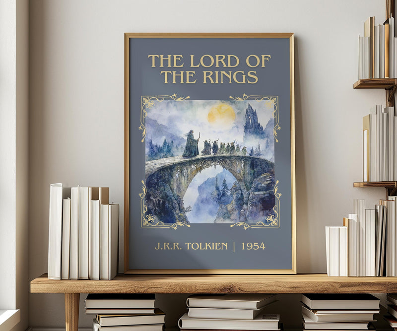 Lord Of The Rings classic book art print in frame leaning in hallway – fantasy wall art