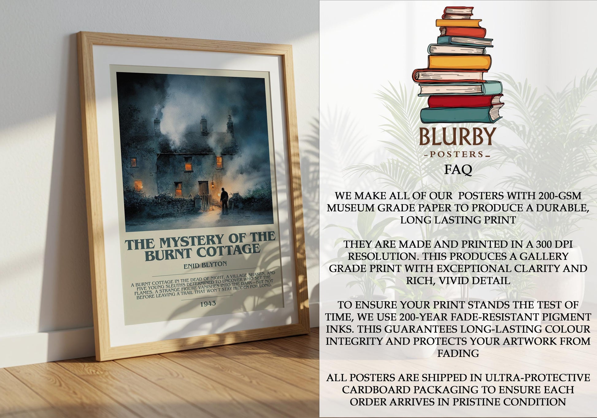 The Mystery Of The Burnt Cottage by Enid Blyton | Descriptive Modern Book Art | Poster
