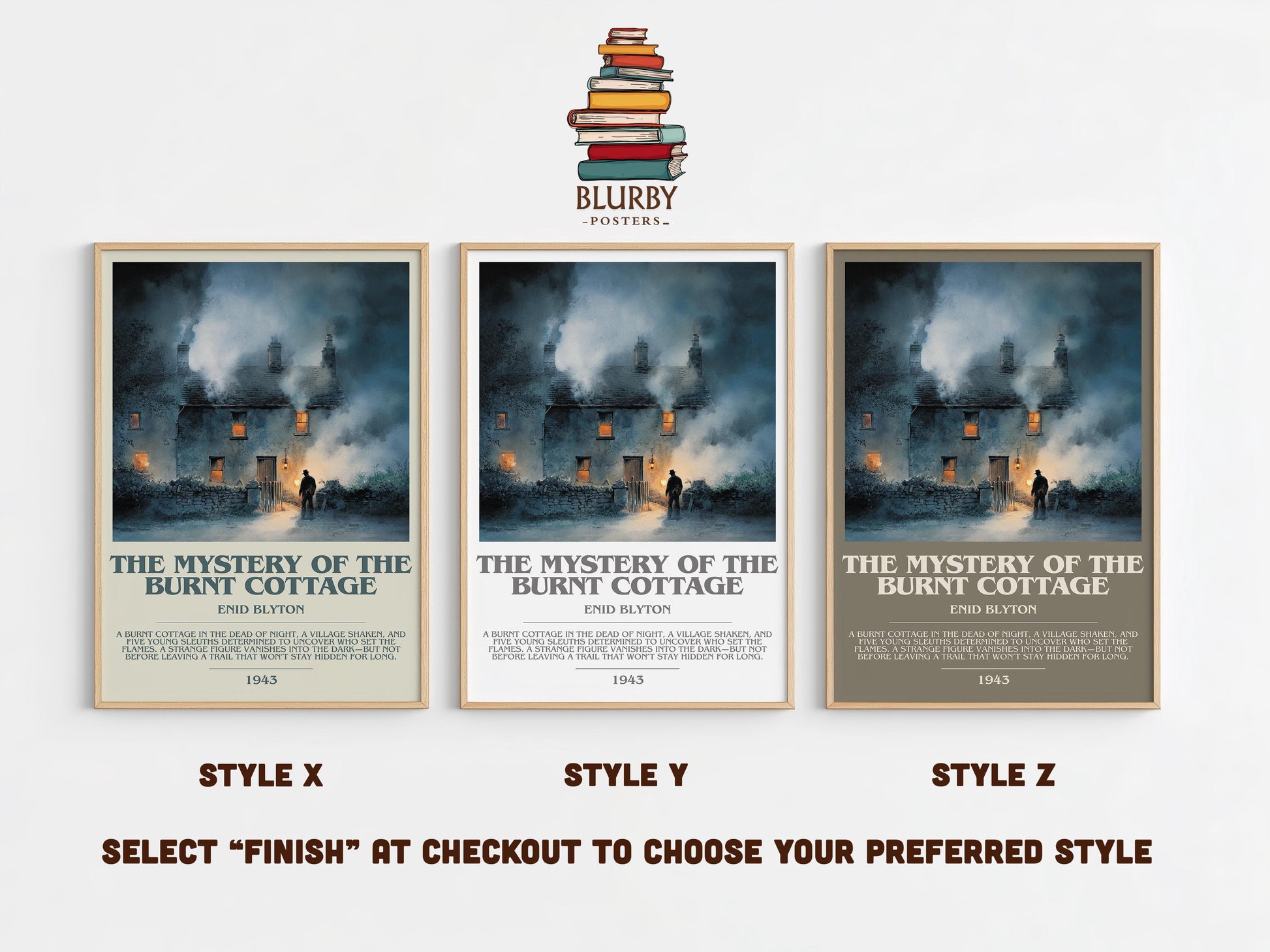 The Mystery Of The Burnt Cottage by Enid Blyton | Descriptive Modern Book Art | Poster