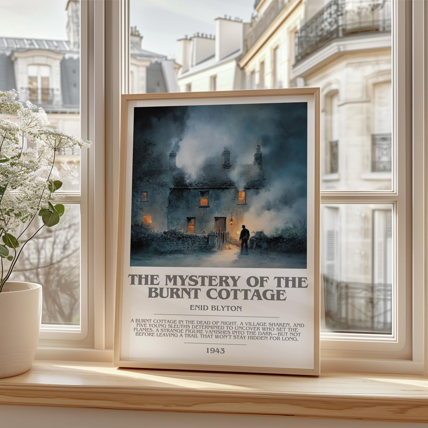 The Mystery Of The Burnt Cottage by Enid Blyton | Descriptive Modern Book Art | Poster