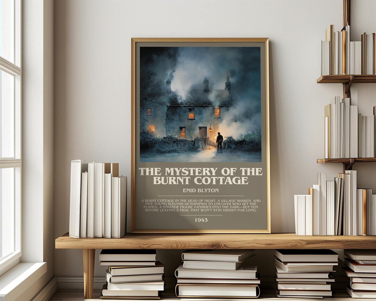 The Mystery Of The Burnt Cottage by Enid Blyton | Descriptive Modern Book Art | Poster