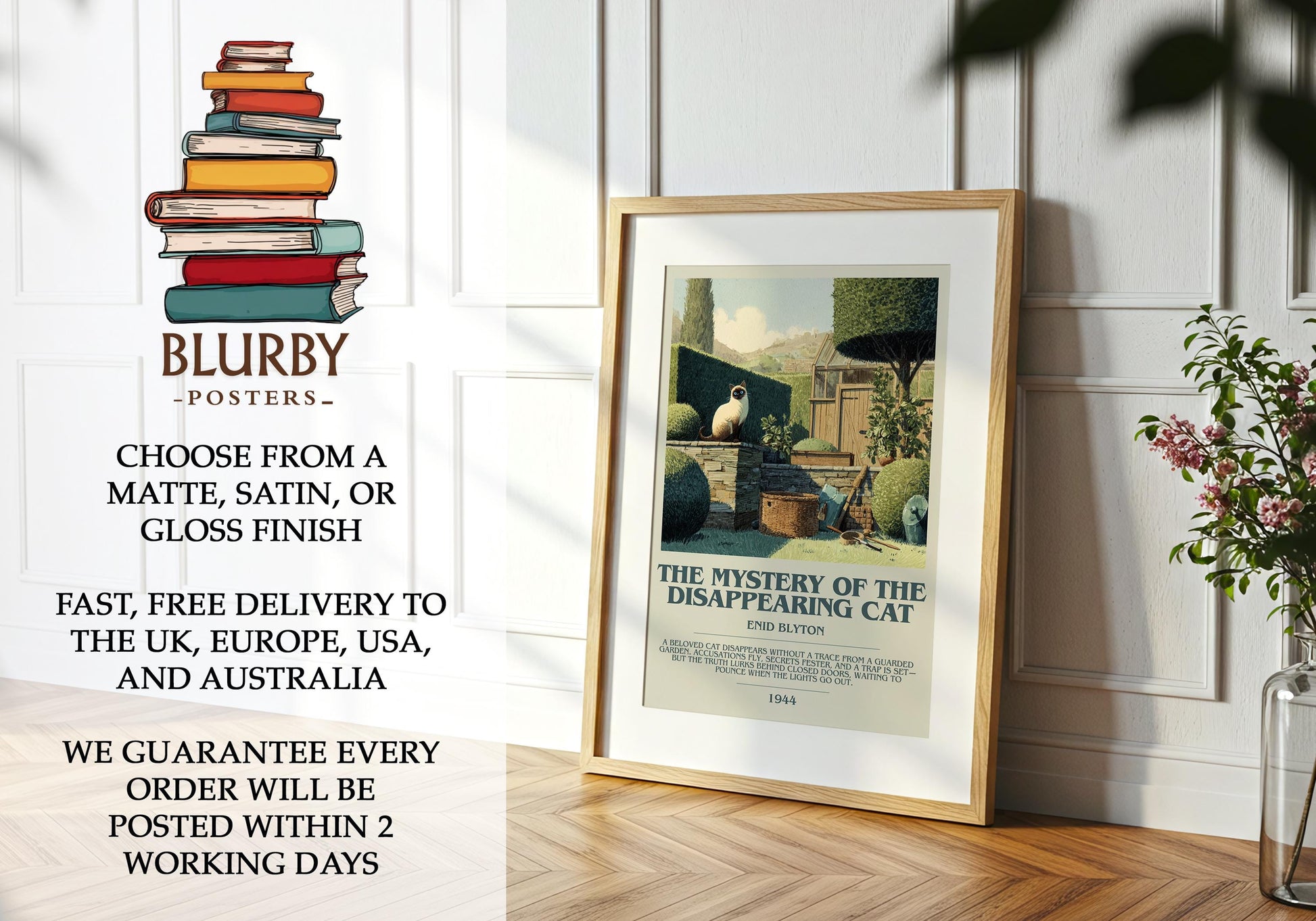The Mystery Of The Disappearing Cat by Enid Blyton | Descriptive Modern Book Art | Poster