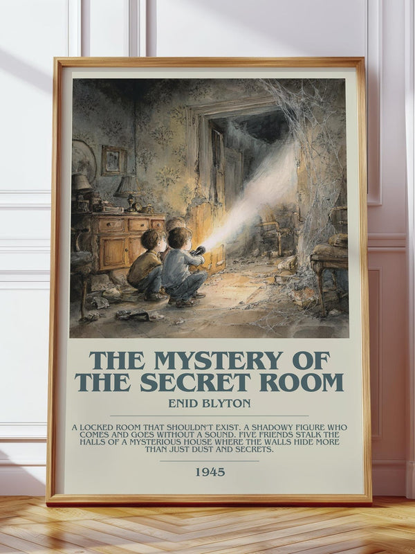 The mystery of the secret room bookish print in frame leaning in hallway – childrens wall art