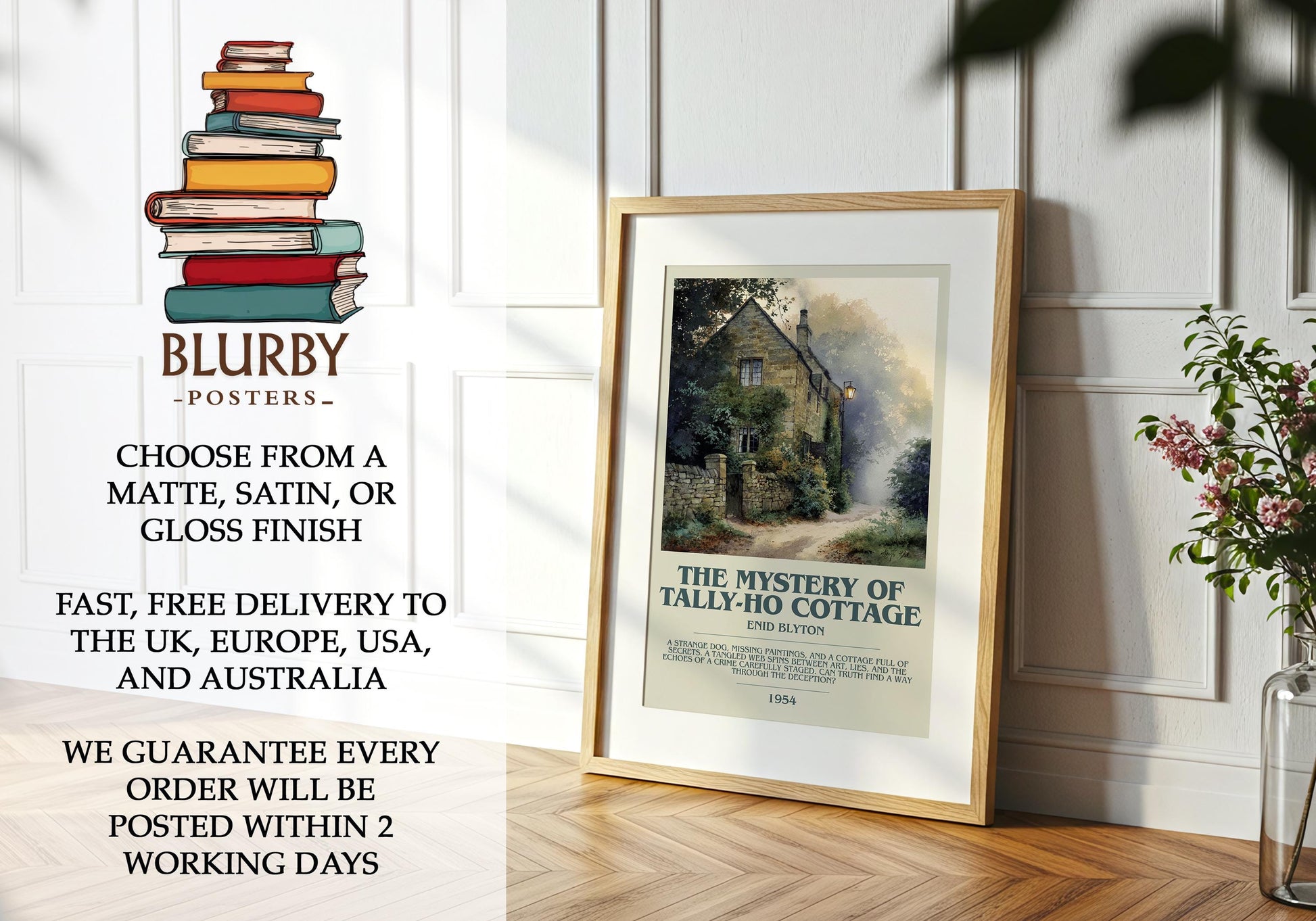 The Mystery Of Tally-Ho Cottage by Enid Blyton | Descriptive Modern Book Art | Poster