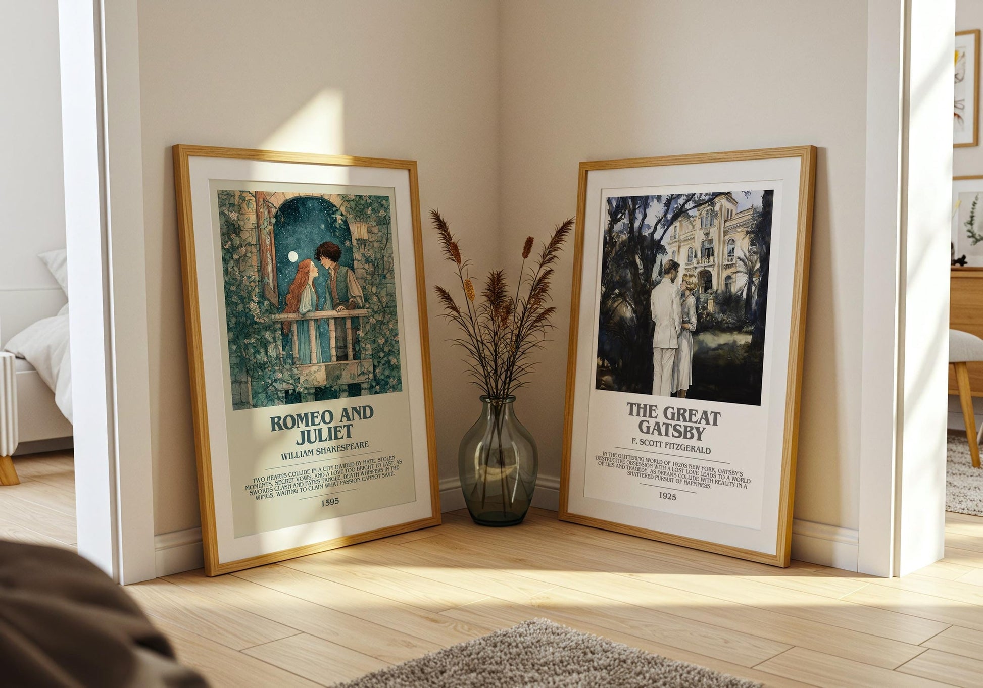 Romeo and Juliet bookish poster paired in gallery wall – literary art prints