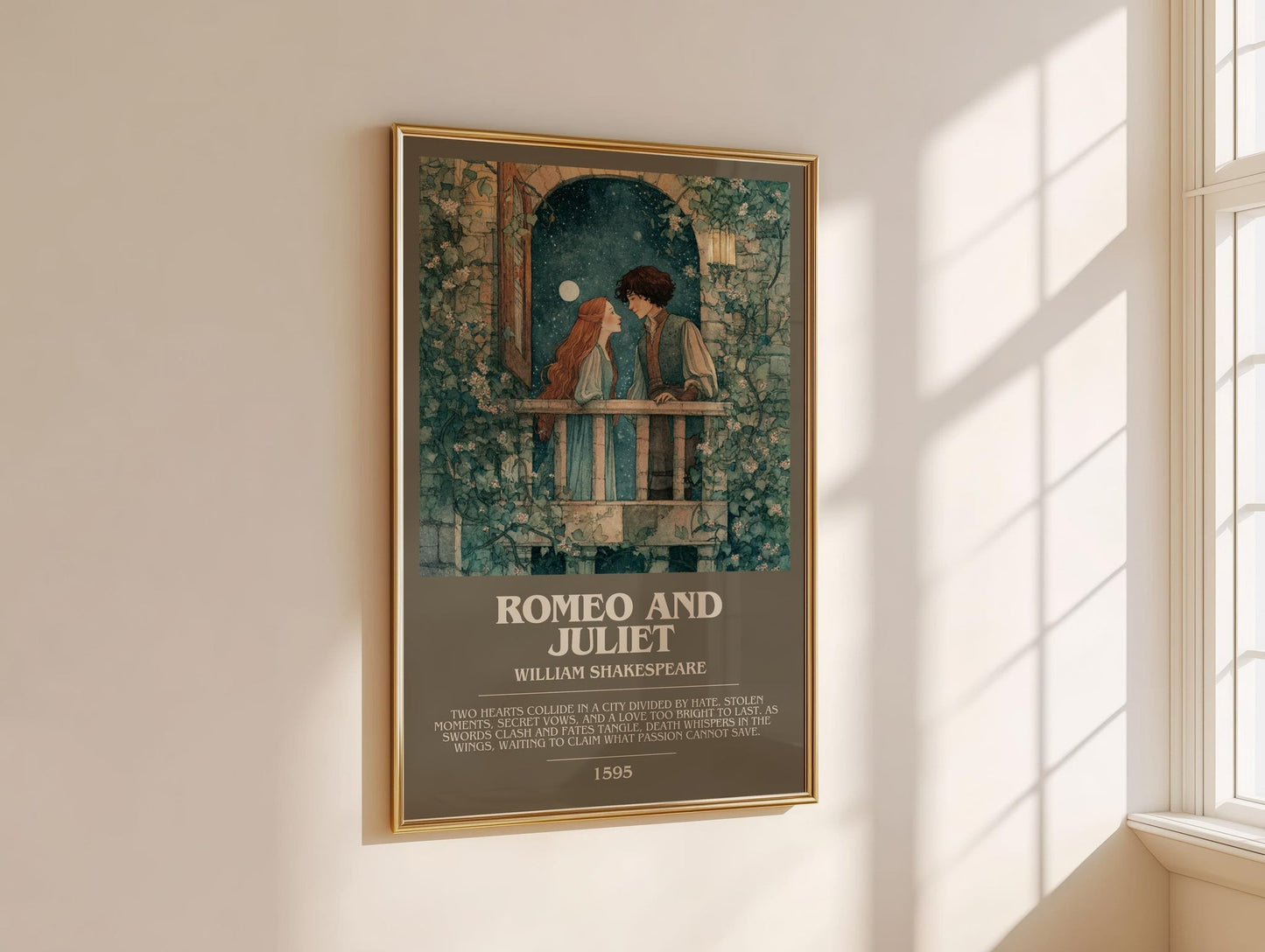 Romeo and Juliet bookish book poster framed on wall – classic literature wall art