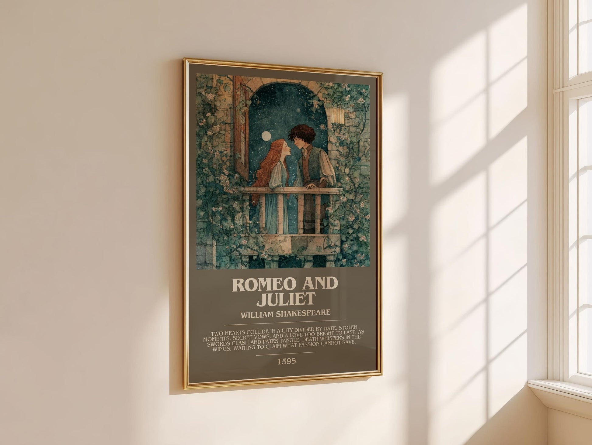 Romeo and Juliet bookish book poster framed on wall – classic literature wall art