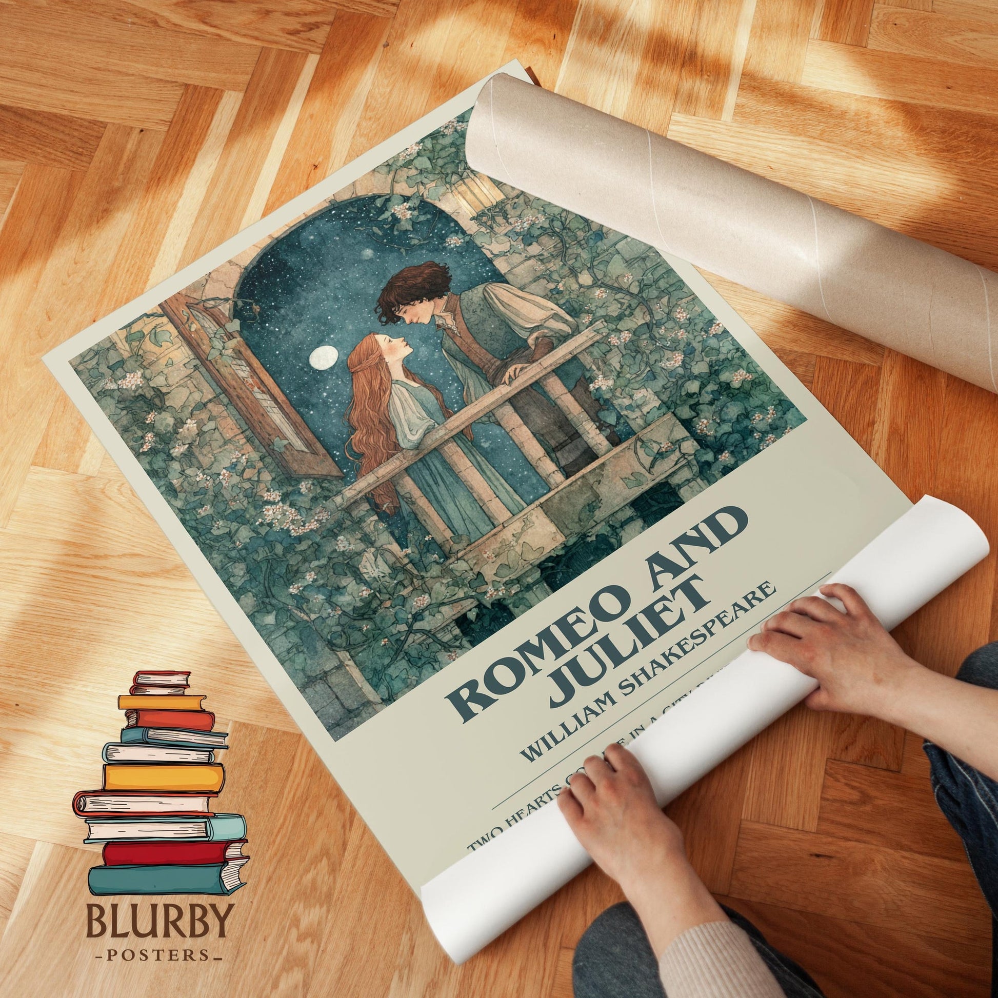 Romeo and Juliet book poster packaging – museum-quality print rolled in protective tube