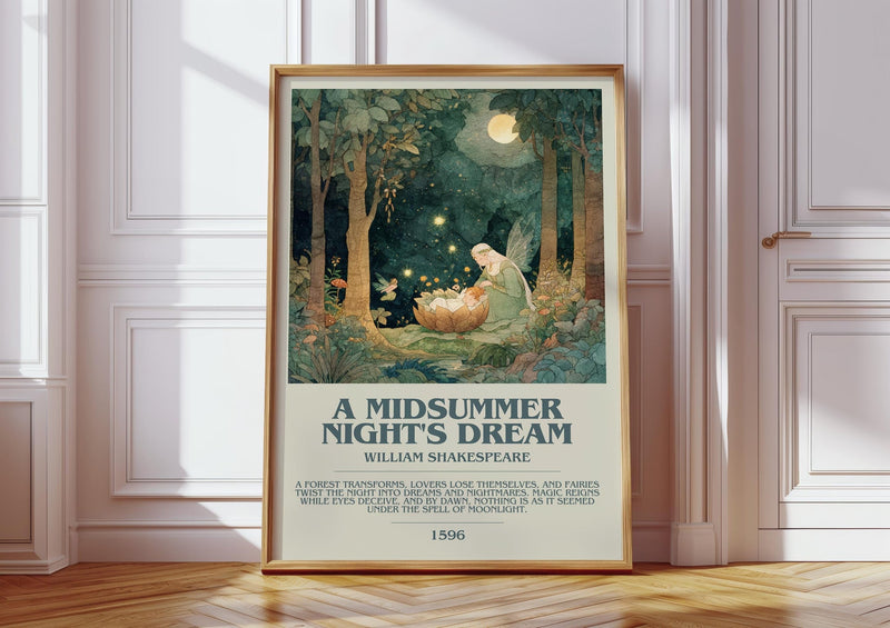A Midsummer Night's Dream bookish print in frame leaning in hallway – classic literature wall art