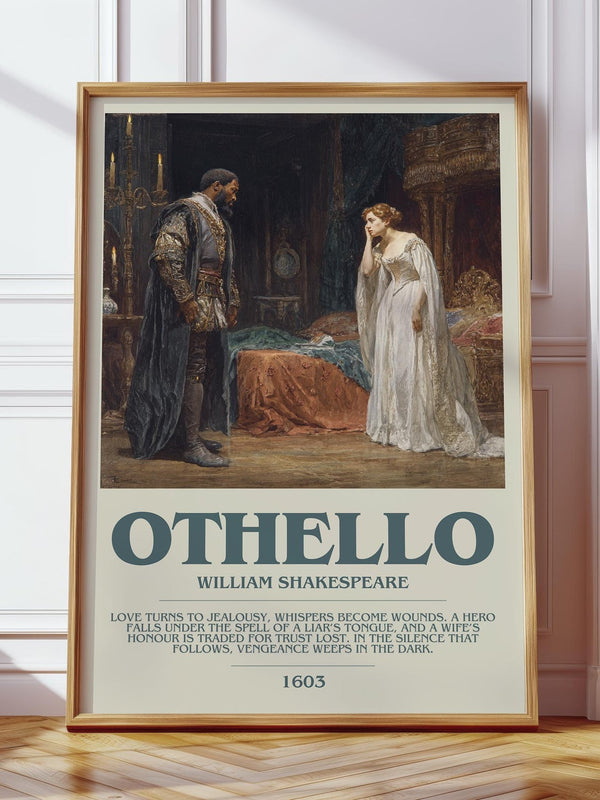 Othello bookish print in frame leaning in hallway – classic literature wall art