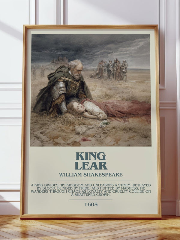 King Lear bookish print in frame leaning in hallway – classic literature wall art