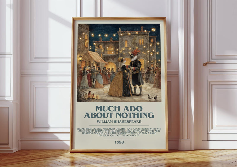 Much Ado about Nothing bookish print in frame leaning in hallway – classic literature wall art