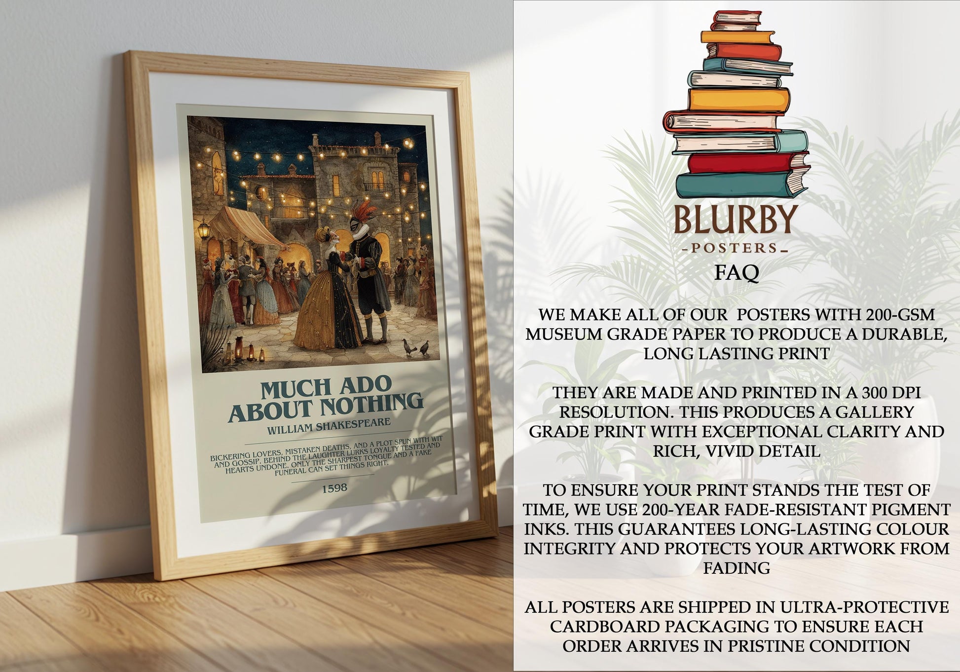 Much Ado About Nothing by William Shakespeare | Descriptive Modern Book Art | Poster