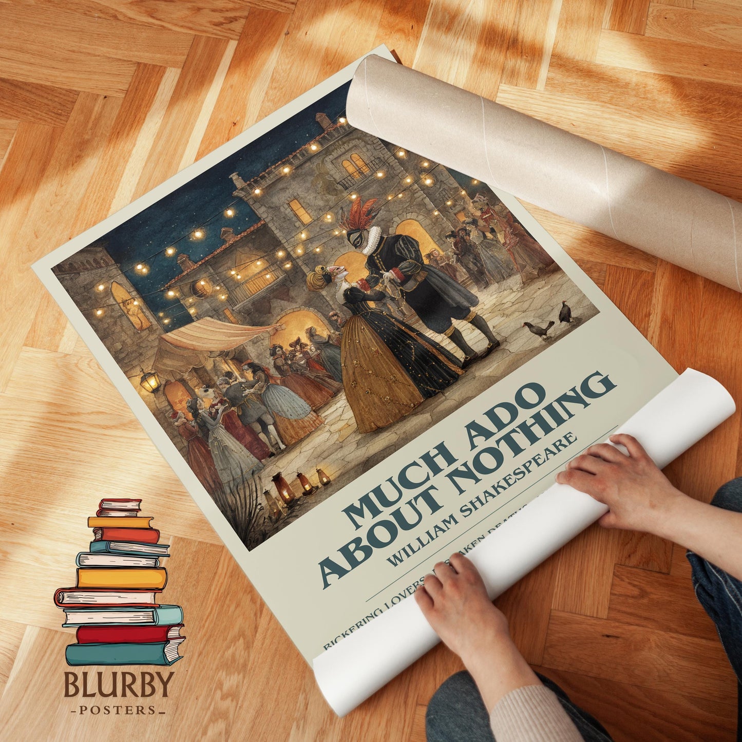 Much Ado About Nothing by William Shakespeare | Descriptive Modern Book Art | Poster
