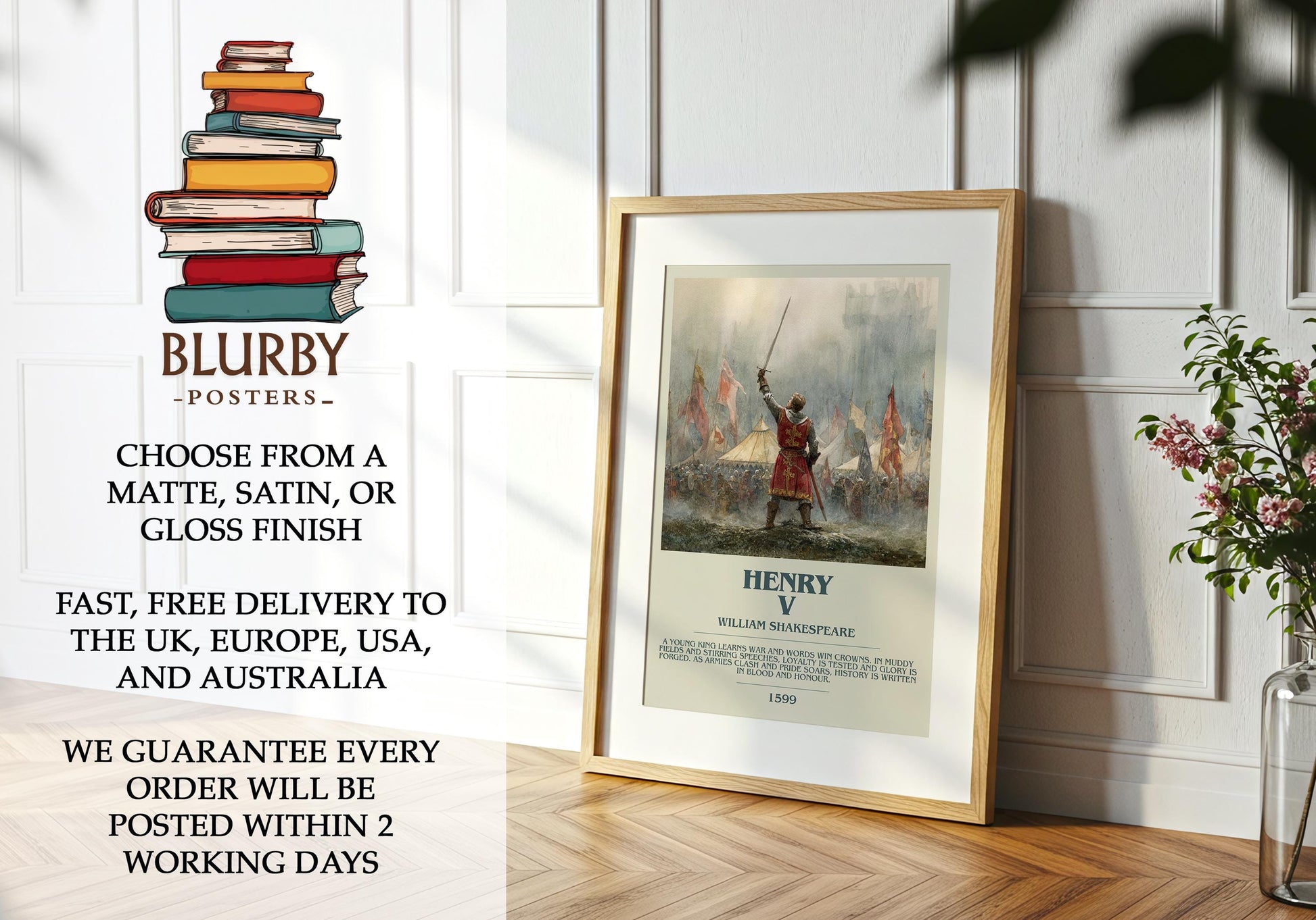 Henry V by William Shakespeare | Descriptive Modern Book Art | Poster