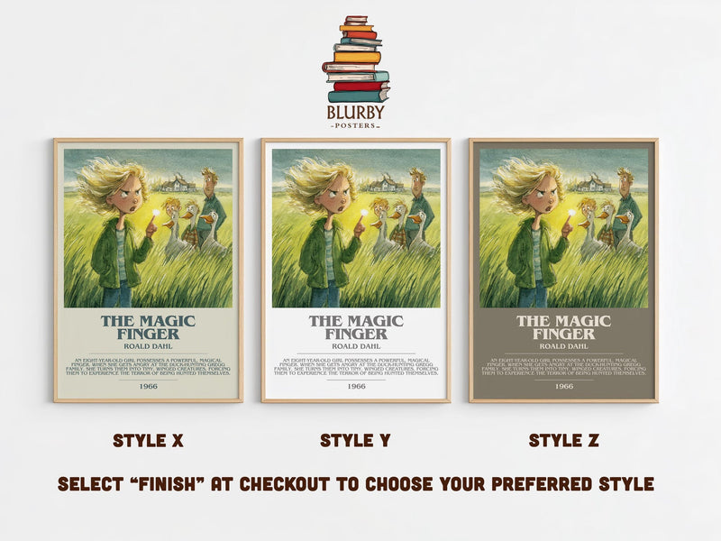 The Magic Finger bookish poster colour and style options – Roald Dahl book art