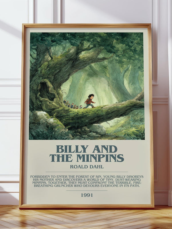 Billy and the Minpins bookish print in frame leaning in hallway – childrens wall art