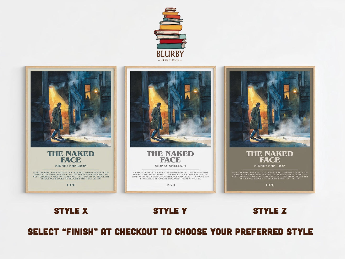 The Naked Face bookish poster colour and style options – Sidney Sheldon book art