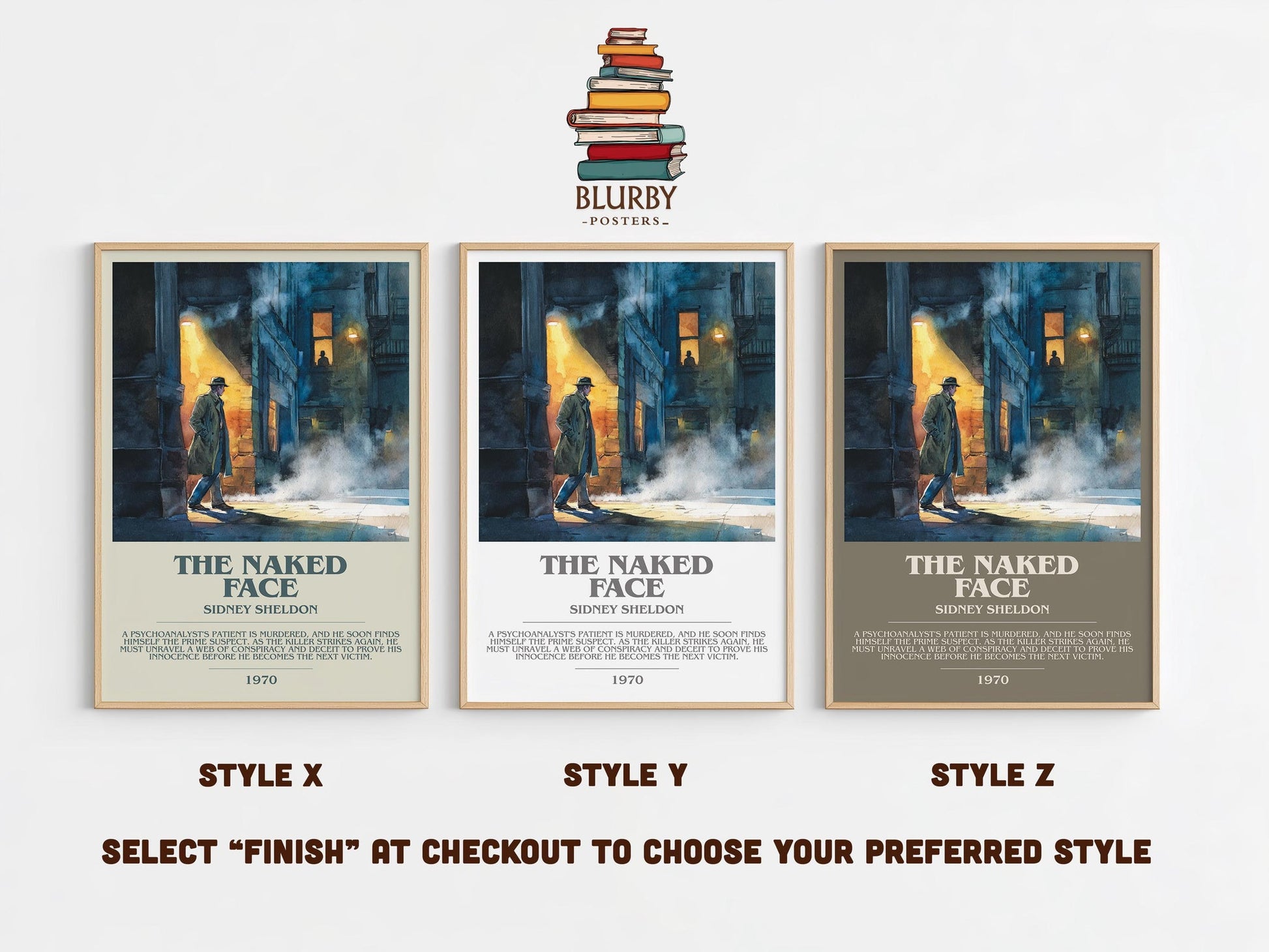 The Naked Face bookish poster colour and style options – Sidney Sheldon book art