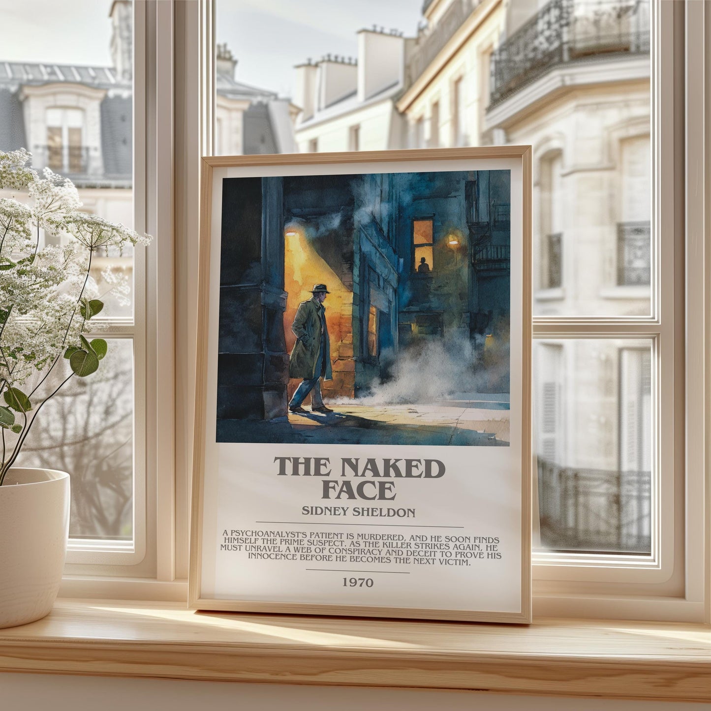The Naked Face bookish print framed by window – literary home decor