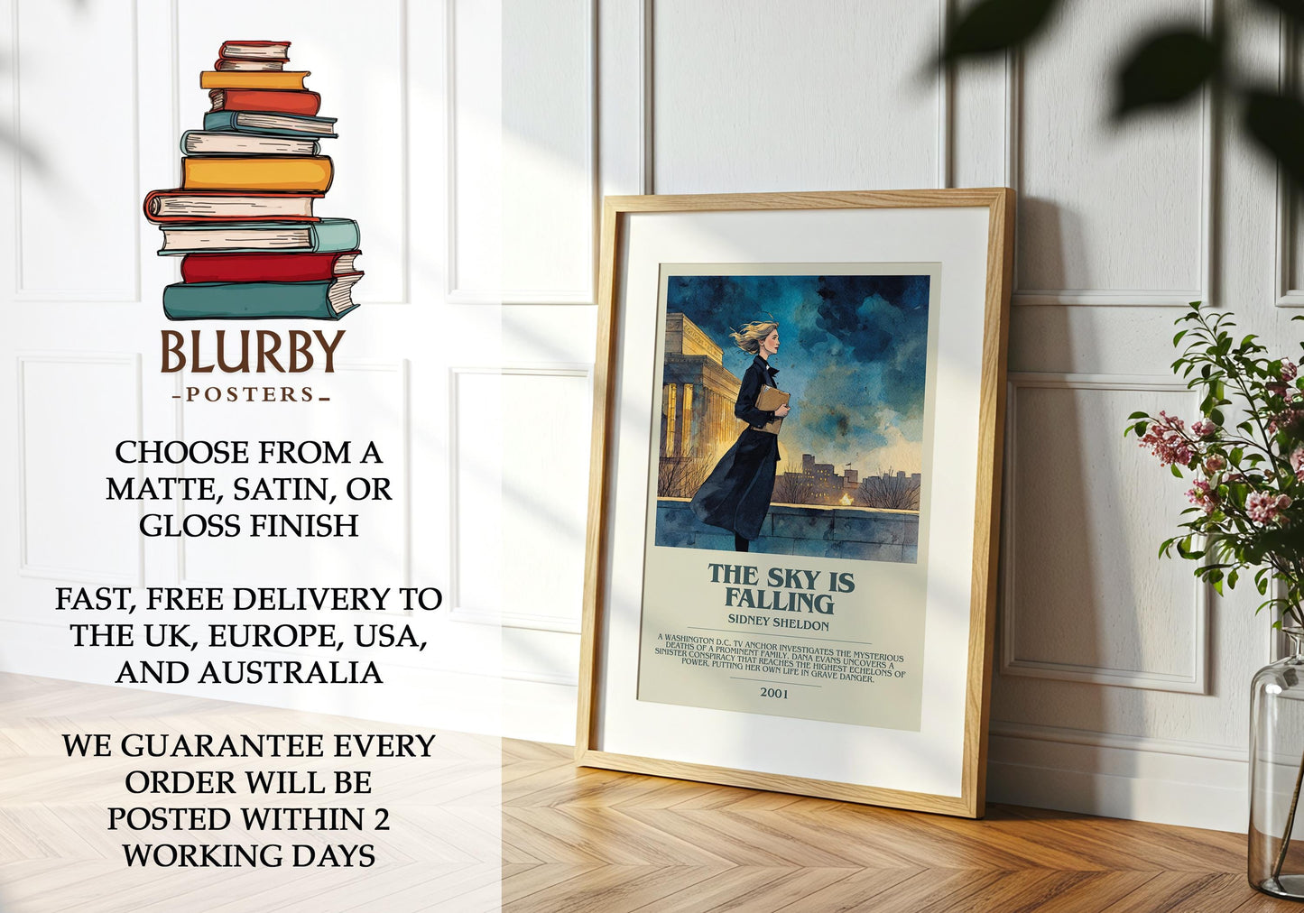 The Sky Is Falling by Sidney Sheldon | Descriptive Modern Book Art | Poster