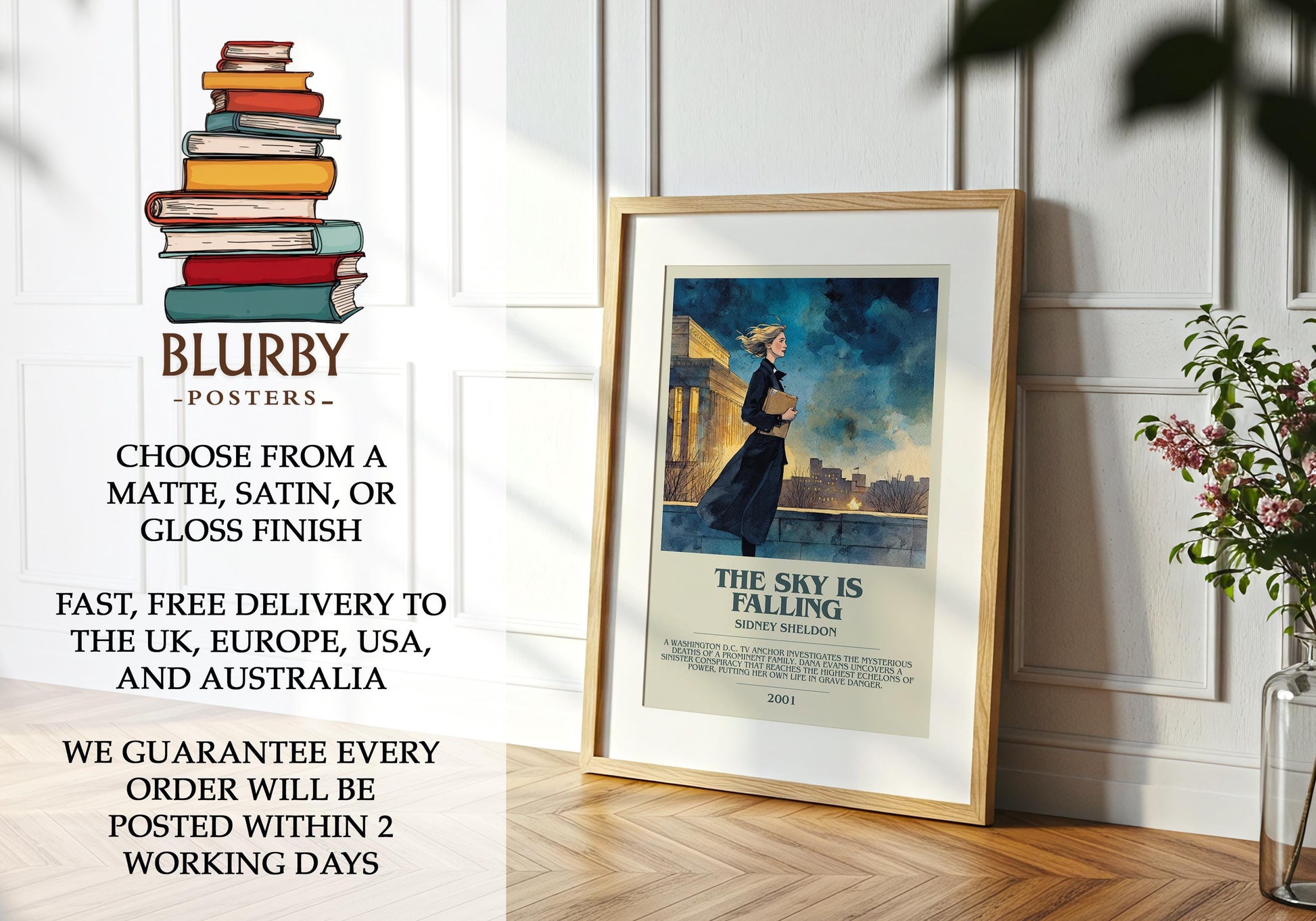 The Sky Is Falling by Sidney Sheldon | Descriptive Modern Book Art | Poster