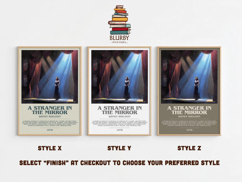 A Stranger in the Mirror bookish poster colour and style options – Sidney Sheldon book art