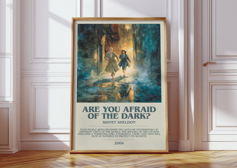 Are You Afraid of the Dark? bookish print in frame leaning in hallway – thriller wall art