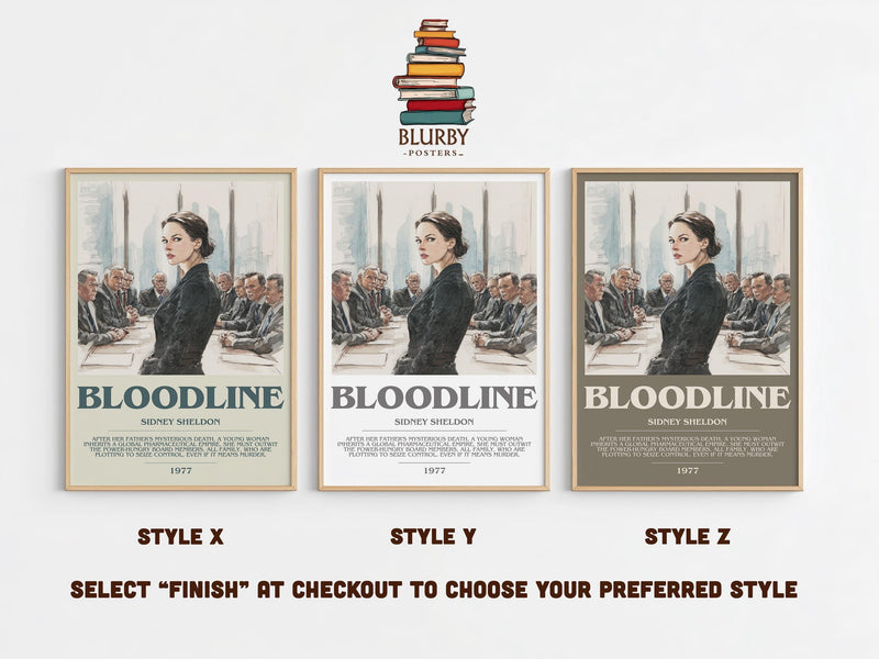 Bloodline bookish poster colour and style options – Sidney Sheldon book art