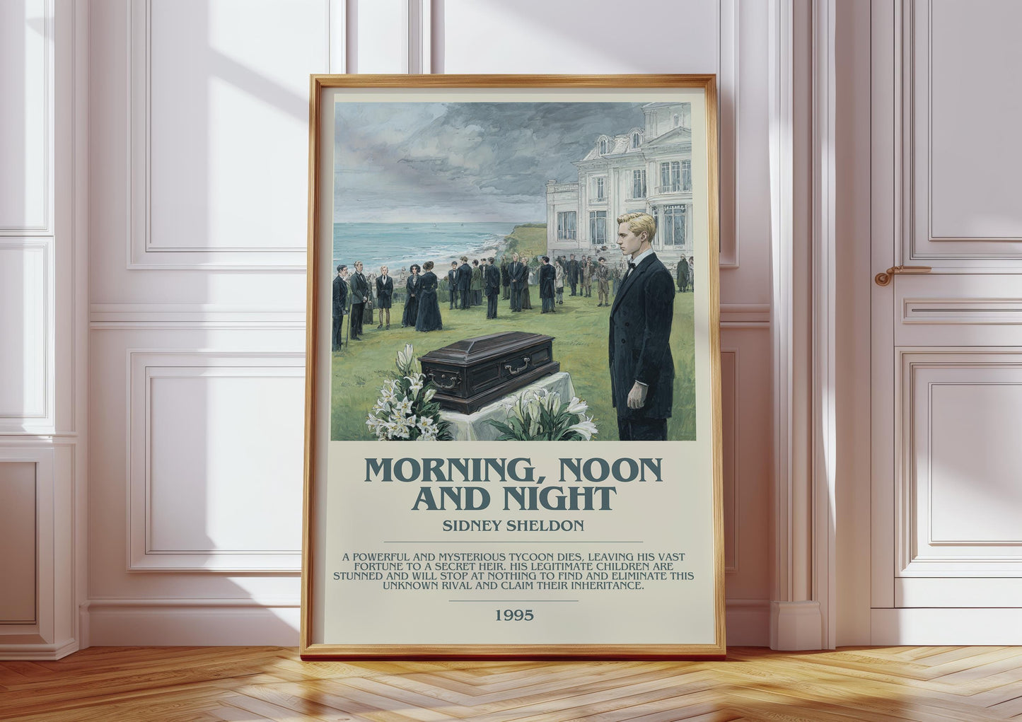Morning, Noon and Night by Sidney Sheldon | Descriptive Modern Book Art | Poster
