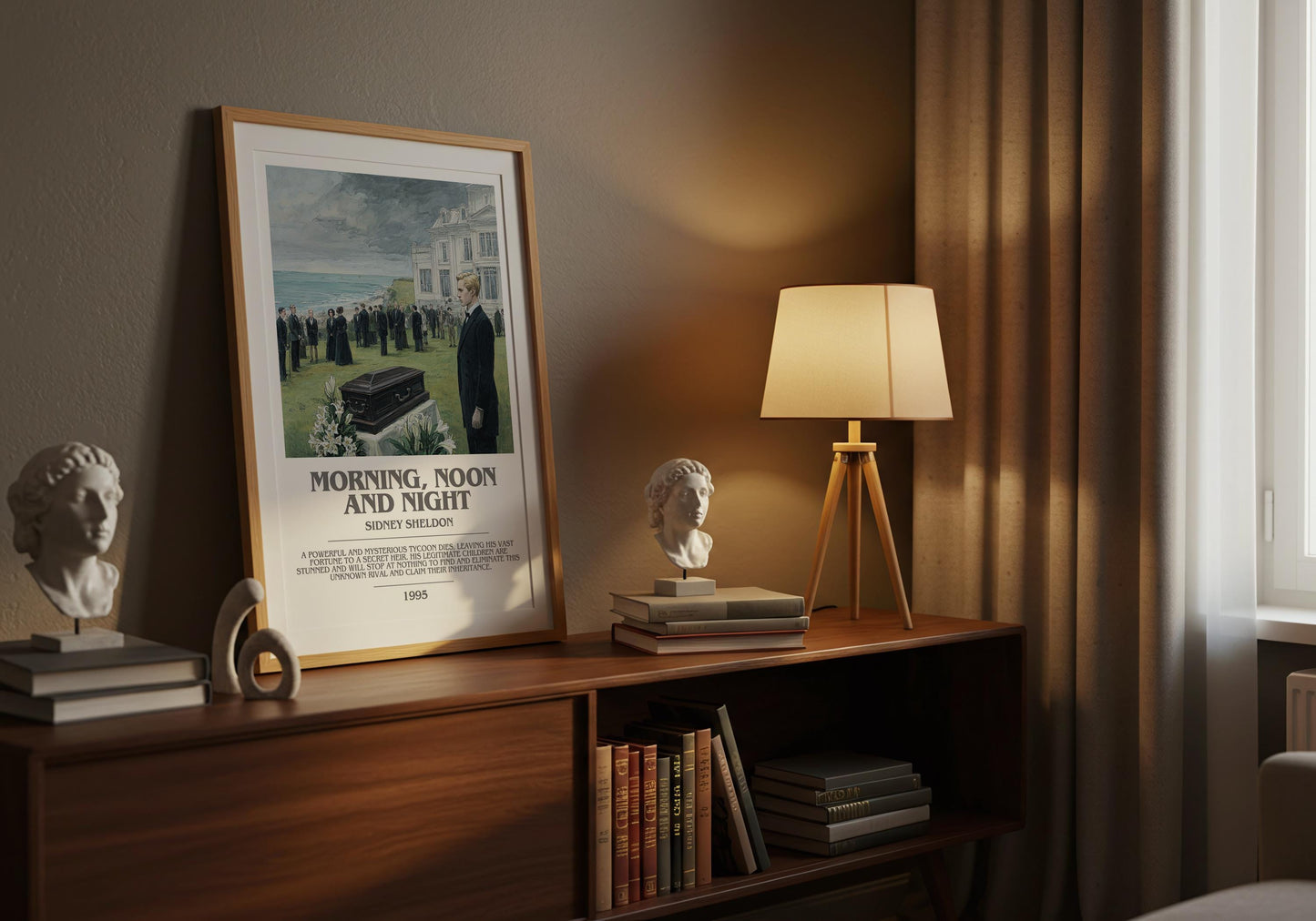 Morning, Noon and Night by Sidney Sheldon | Descriptive Modern Book Art | Poster