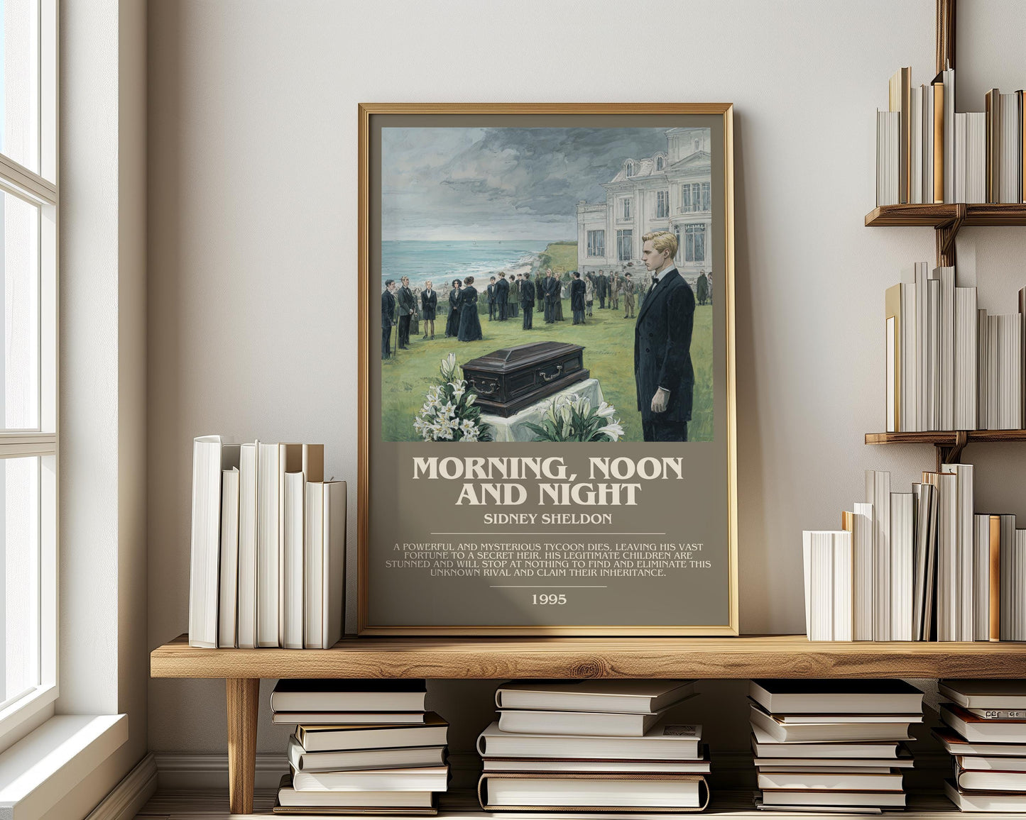 Morning, Noon and Night by Sidney Sheldon | Descriptive Modern Book Art | Poster