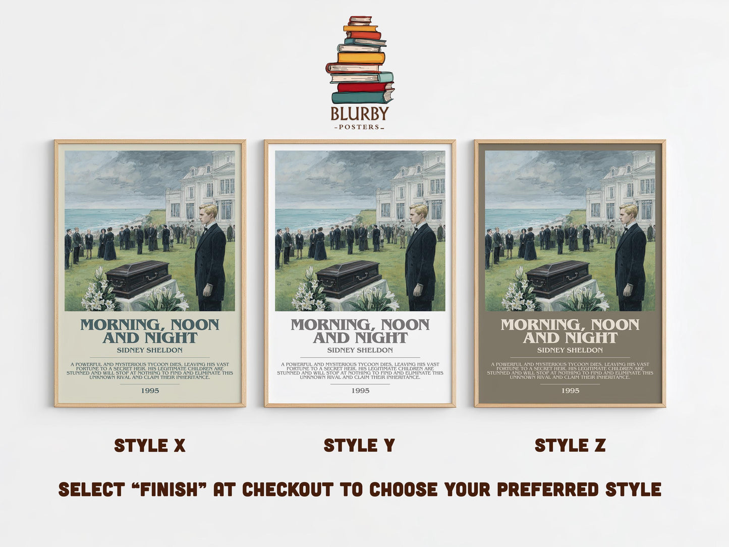 Morning, Noon and Night by Sidney Sheldon | Descriptive Modern Book Art | Poster