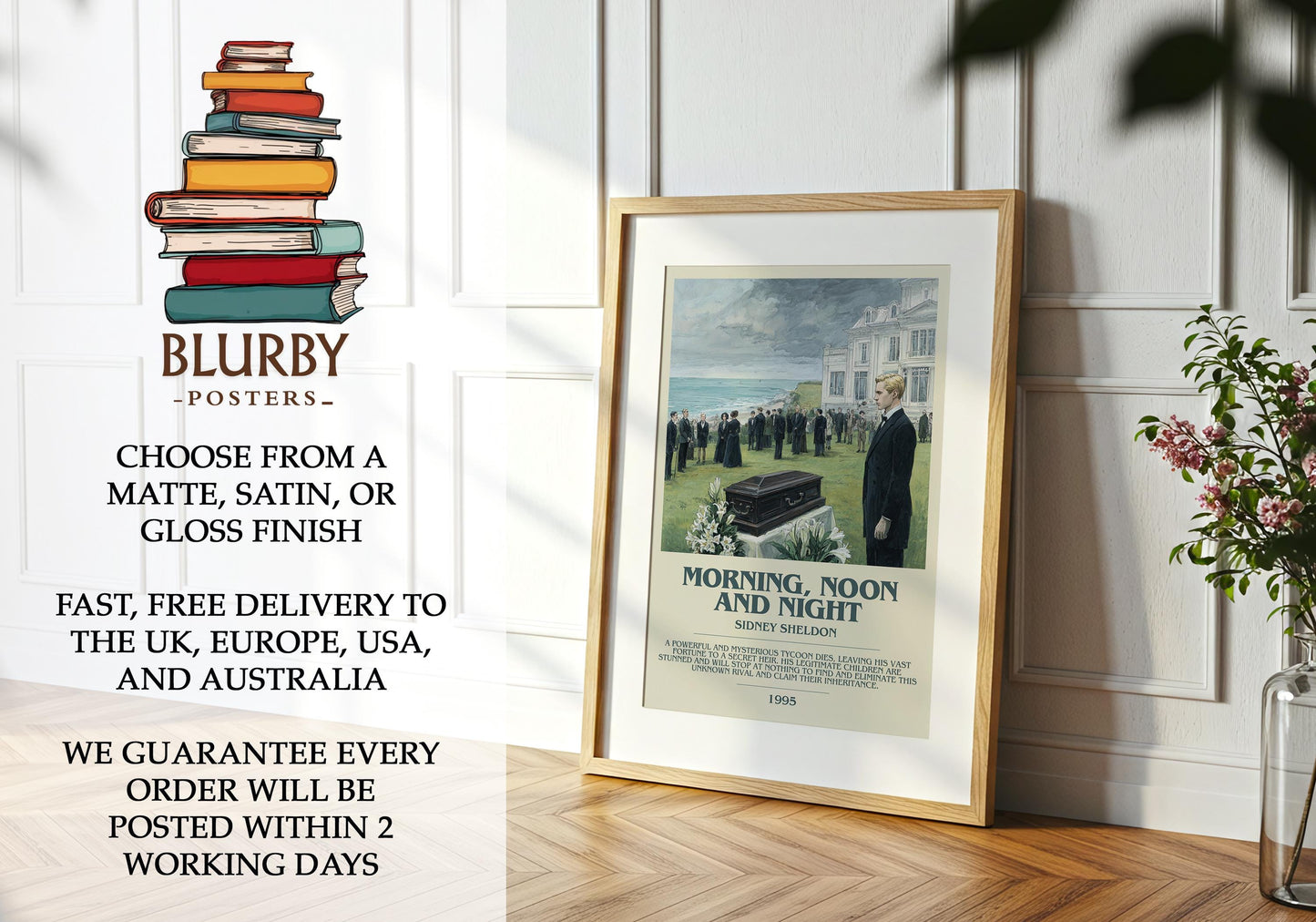 Morning, Noon and Night by Sidney Sheldon | Descriptive Modern Book Art | Poster