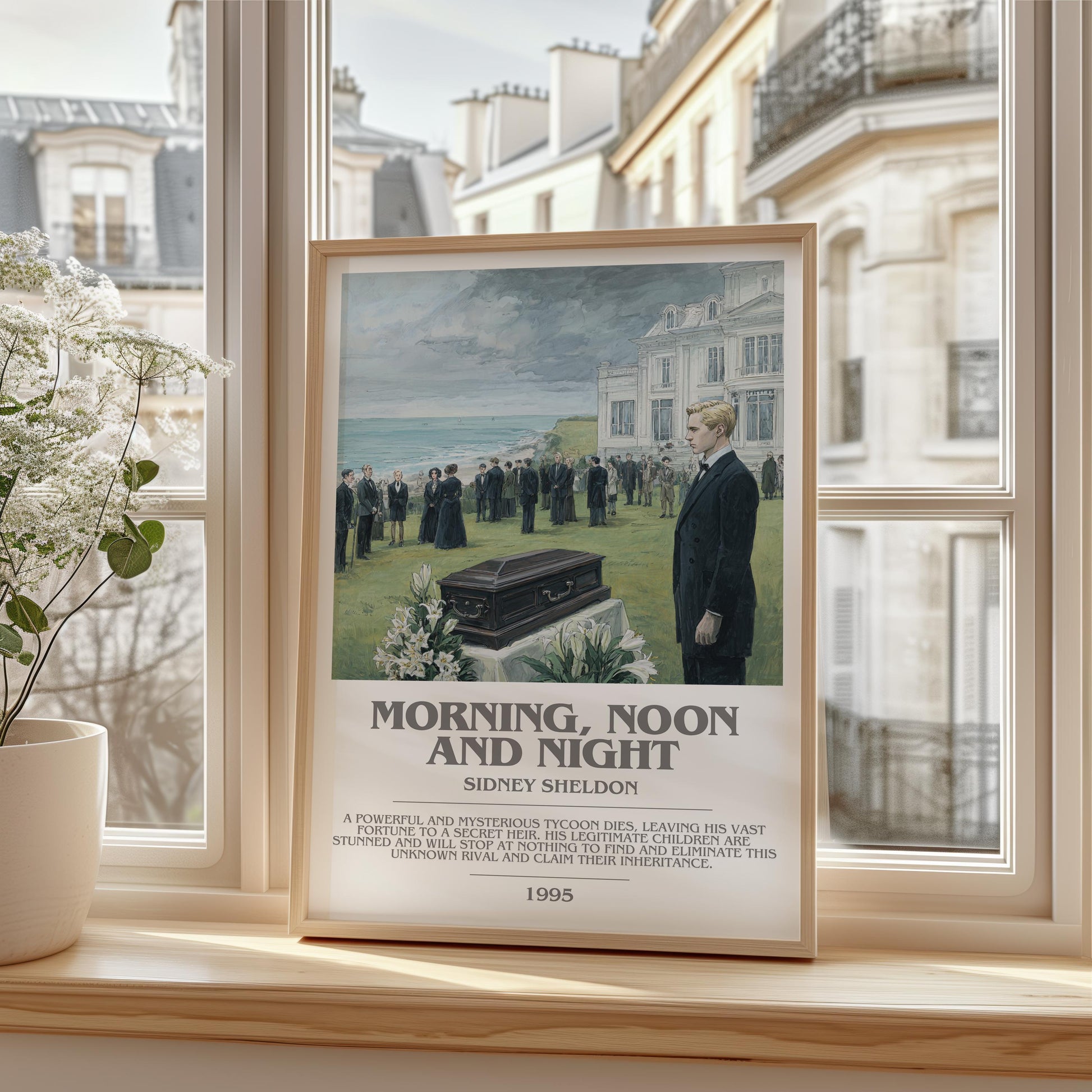 Morning, Noon and Night by Sidney Sheldon | Descriptive Modern Book Art | Poster