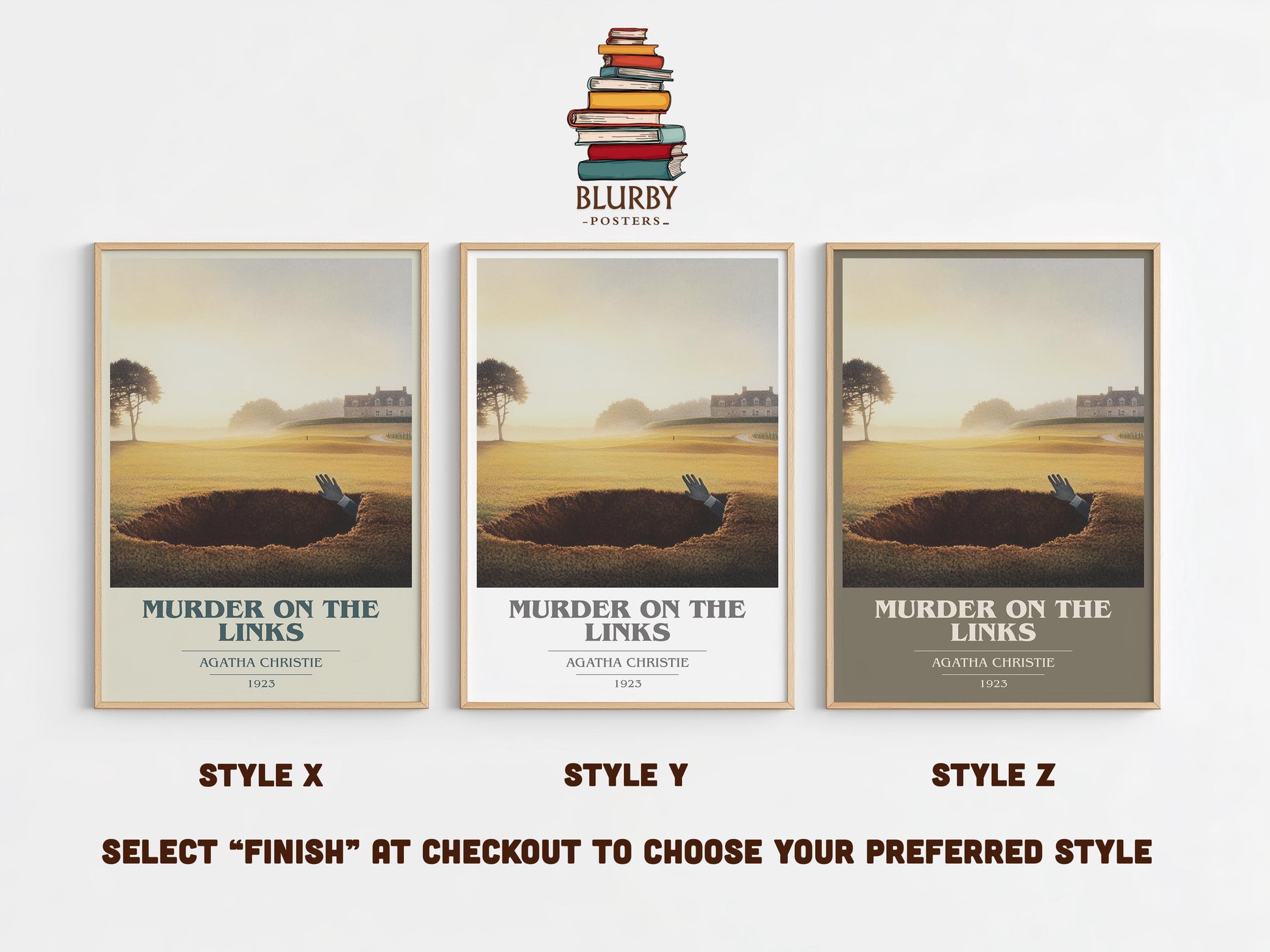 Murder on the Links by Agatha Christie Descriptive Poster Print. Free Delivery Wall Art Author & Blurb Book Artwork Novel