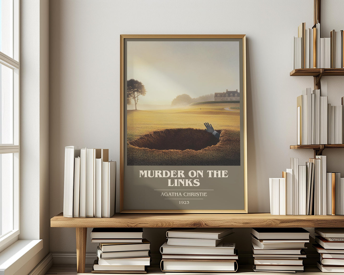 Murder on the Links by Agatha Christie Descriptive Poster Print. Free Delivery Wall Art Author & Blurb Book Artwork Novel