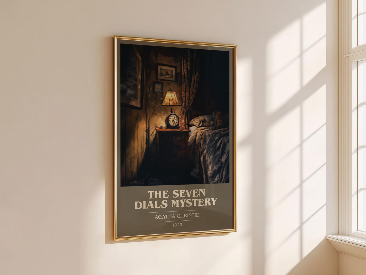 The Seven Dials Mystery by Agatha Christie Descriptive Poster Print. Free Delivery Wall Art Author & Blurb Book Artwork Novel
